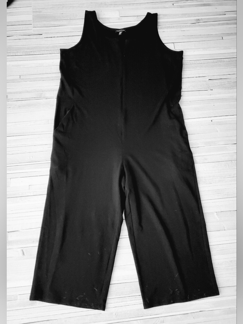Eileen Fisher Wideleg Crop Black Sleeveless Neck Jumpsuit Size L Minimalist